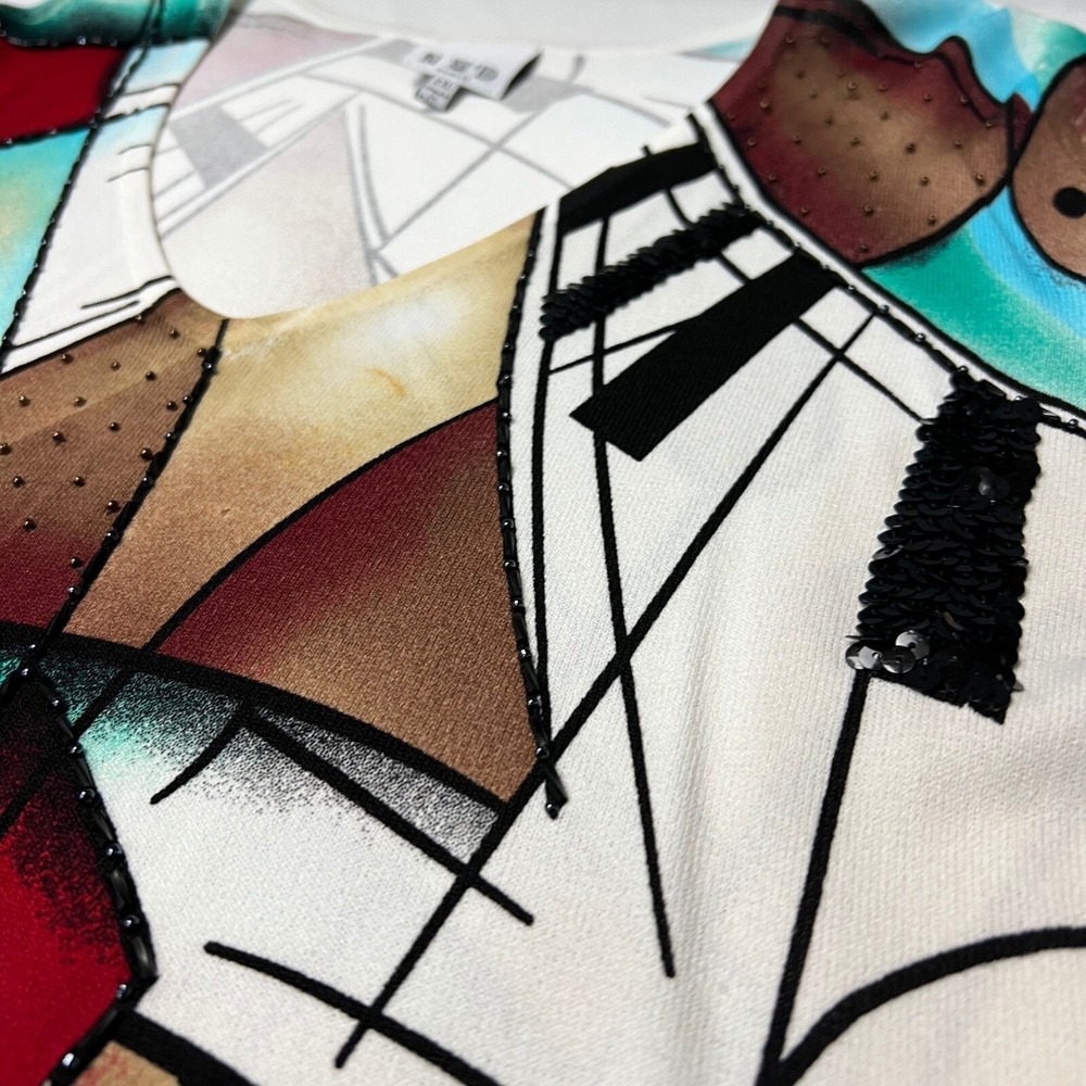 NVD Abstract Art to Wear Musical Notes Print Modernist Abstract Top Colorful XXL - Picture 10 of 12
